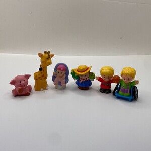 Fisher-Price Little People Figures Pig Giraffe Farmer Wheelchair Boy Lot of 6